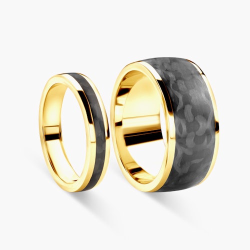 Obrączki ślubne: carbon, złote, półokrągłe, 4 mm i 10 mm